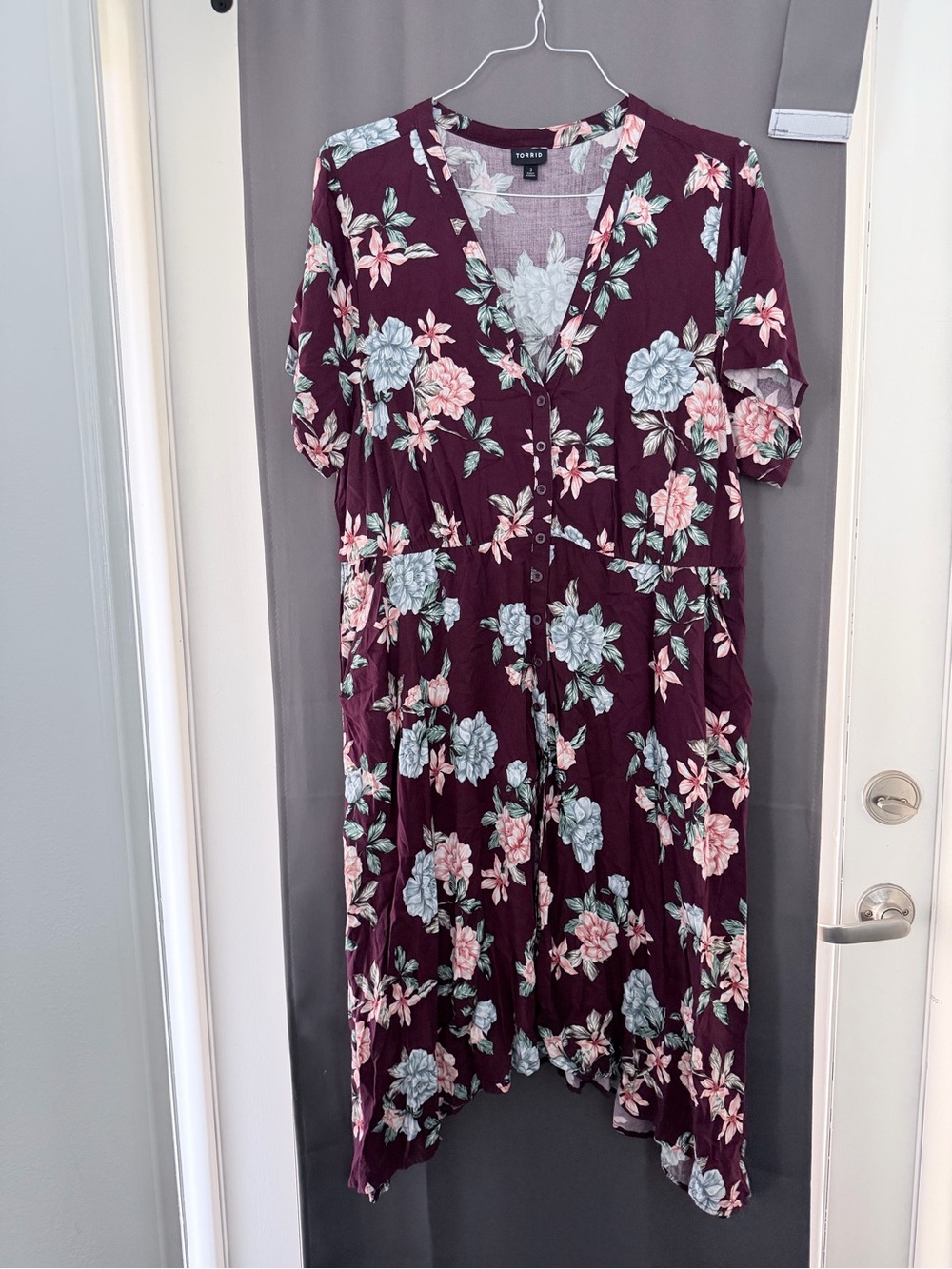 torrid Plum Floral Midi Dress with Pastel Blooms